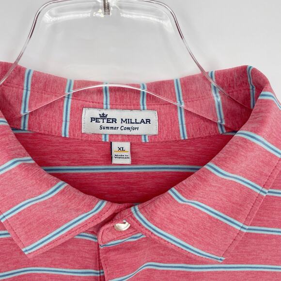 Peter Millar Summer Comfort Polo Shirt Mens XL White Rose 1899 Pink Striped Golf - Picture 2 of 6